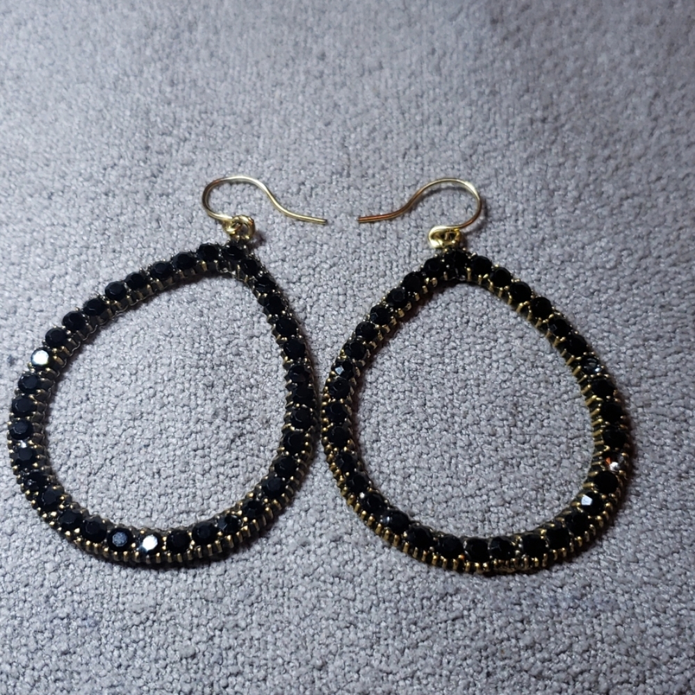Yoohie black pave Crystal's and gold hoops